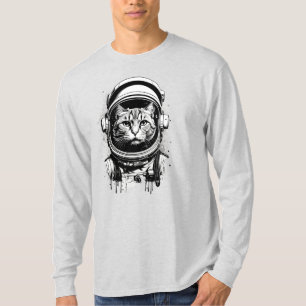 白黒宇宙飛行士の猫 Tシャツ