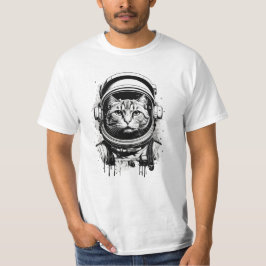 白黒宇宙飛行士の猫 Tシャツ