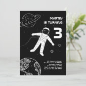 白黒宇宙飛行士モダン宇宙誕生日 招待状 (スタンド正面)