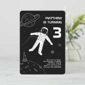 白黒宇宙飛行士モダン宇宙誕生日 招待状 (スタンド正面)