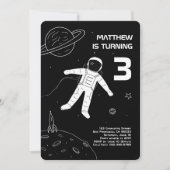 白黒宇宙飛行士モダン宇宙誕生日 招待状 (正面)