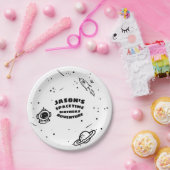 白黒宇宙飛行士誕生日プレート ペーパープレート (パーティー)