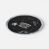 白黒宇宙飛行士誕生日プレート ペーパープレート (アングル)