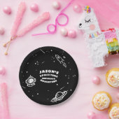 白黒宇宙飛行士誕生日プレート ペーパープレート (パーティー)