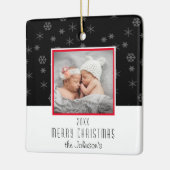 白黒家族写真のクリスマス セラミックオーナメント (左)