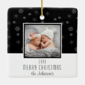 白黒家族写真のクリスマス セラミックオーナメント (裏面)