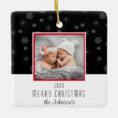 白黒家族写真のクリスマス セラミックオーナメント (正面)