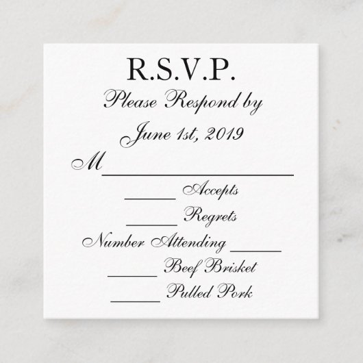白黒対応RSVPカード エンクロージャーカード (正面)