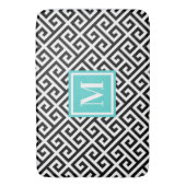 白黒対角ギリシャ鍵ターコイズモノグラム バスマット (正面縦)