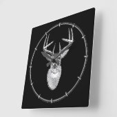 白黒尾シカの木びき台のトロフィ スクエア壁時計 (傾斜)