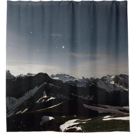 白黒山の風景写真 シャワーカーテン (正面)