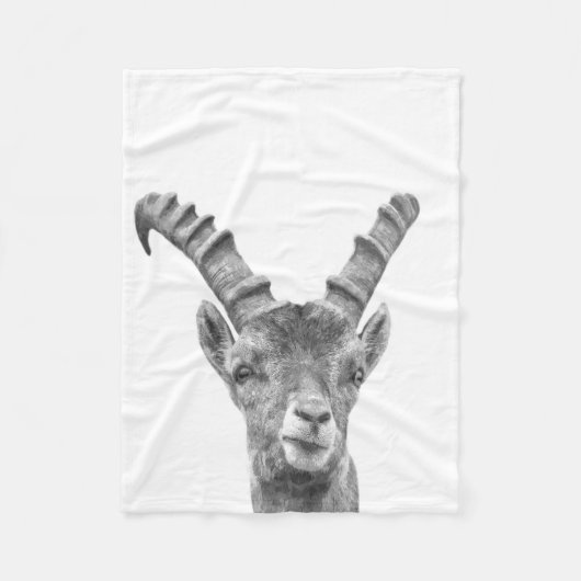 白黒山羊座動物のポートレート フリースブランケット (正面)