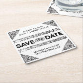 白黒崇拝された保存日付のコースター スクエアペーパーコースター (アングル)