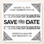 白黒崇拝された保存日付のコースター スクエアペーパーコースター (正面)