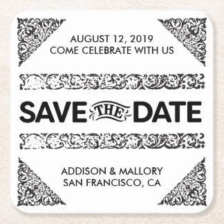 白黒崇拝された保存日付のコースター スクエアペーパーコースター