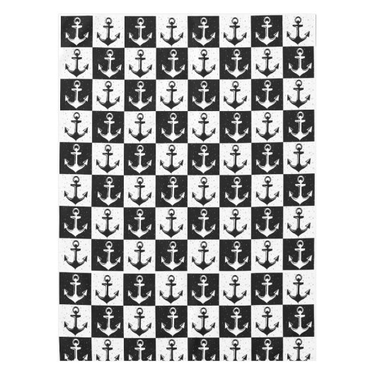 白黒市松模様にいかり テーブルクロス (正面)