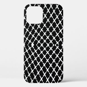 白黒市松模様にイラストレーション iPhone 12ケース