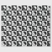 白黒市松模様にインヤンゼンブロックプリント ラッピングペーパー (フラット)