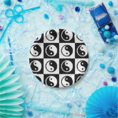 白黒市松模様にイン – ヤンゼンブロックプリント ペーパープレート (パーティー)