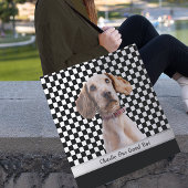 白黒市松模様にカスタムフォト名 トートバッグ