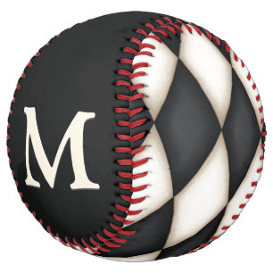白黒市松模様にカスタムモノグラムの ソフトボール
