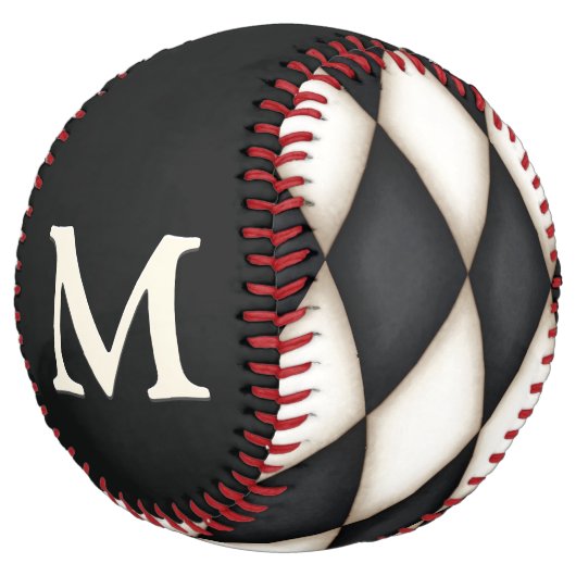 白黒市松模様にカスタムモノグラムの ソフトボール (アングル)