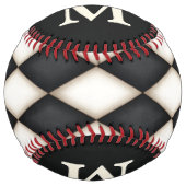 白黒市松模様にカスタムモノグラムの ソフトボール (正面)