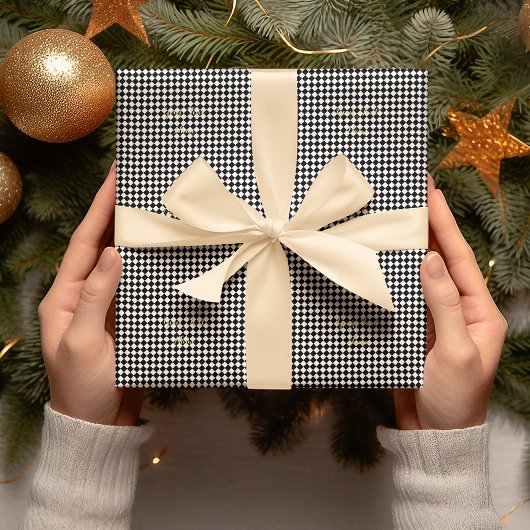 白黒市松模様にカスタム金ゴールドフェイク文字 ラッピングペーパー