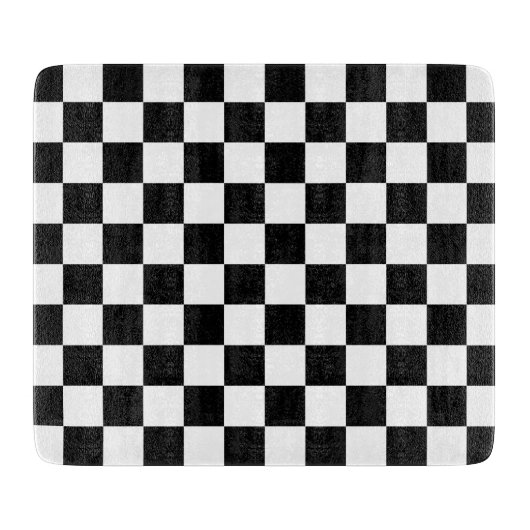 白黒市松模様にチェックパターン カッティングボード (正面)