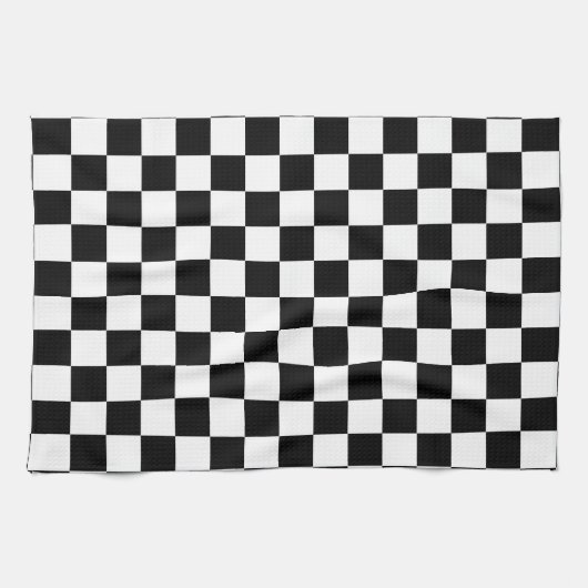 白黒市松模様にチェックパターン キッチンタオル (横)