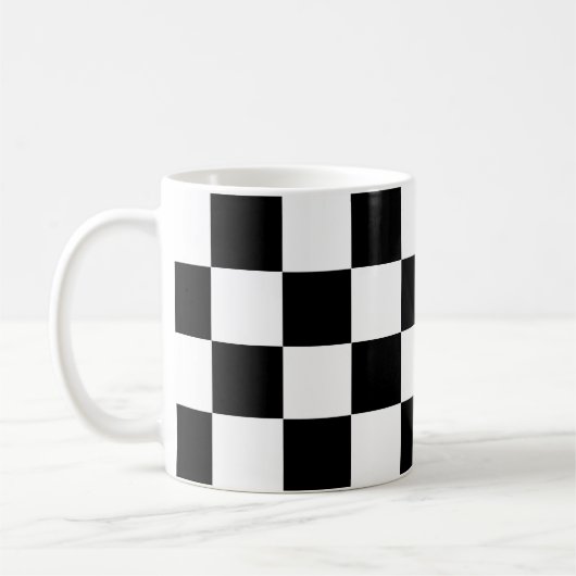 白黒市松模様にチェックパターン コーヒーマグカップ (左)