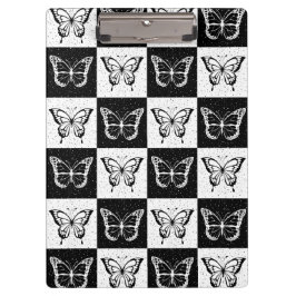 白黒市松模様にバタフライデザイン クリップボード