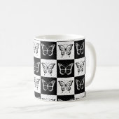 白黒市松模様にバタフライデザイン コーヒーマグカップ (正面右)
