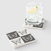 白黒市松模様にバタフライデザイン ストーンコースター (横)