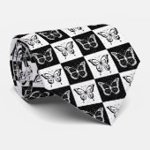 白黒市松模様にバタフライデザイン ネクタイ (ロール)