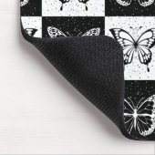 白黒市松模様にバタフライデザイン マウスパッド (コーナー)