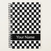白黒市松模様にパタパーソナライズされたーン名 プランナー手帳 (正面)