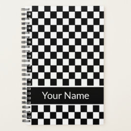 白黒市松模様にパタパーソナライズされたーン名 プランナー手帳