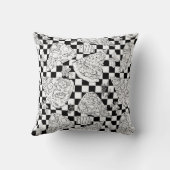 白黒市松模様にピザ切りハーブのスケッチ クッション (裏面)
