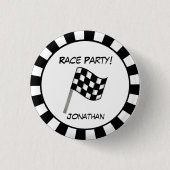 白黒市松模様にフラグのレースパーティー名バッジ 缶バッジ (正面)