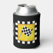 白黒市松模様にフラグの黄色い名前 缶クーラー (缶正面)
