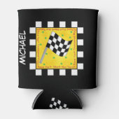 白黒市松模様にフラグの黄色い名前 缶クーラー (正面)