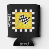 白黒市松模様にフラグの黄色い名前 缶クーラー (裏面)