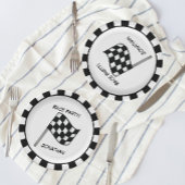 白黒市松模様にフラグパーティー名 ペーパープレート