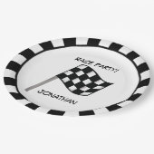 白黒市松模様にフラグパーティー名 ペーパープレート (アングル)