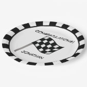 白黒市松模様にフラグ名パーソナライズされた ペーパープレート (アングル)