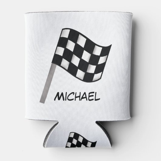 白黒市松模様にフラグ名パーソナライズされた 缶クーラー (正面)