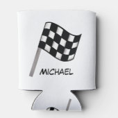 白黒市松模様にフラグ名パーソナライズされた 缶クーラー (裏面)