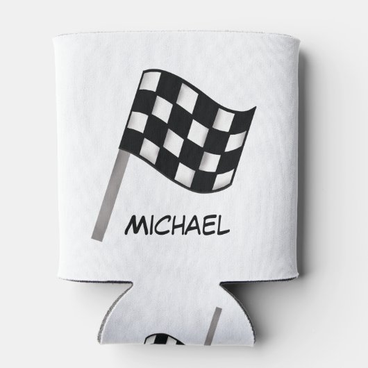 白黒市松模様にフラグ名パーソナライズされた 缶クーラー (裏面)