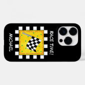 白黒市松模様にフラグ黒パーソナライズされた Case-Mate iPhoneケース (裏面 (横))